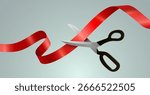 Grand Opening Event. Festive Ceremony Ribbon Cutting with Scissors. Vector illustration