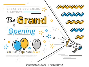 Grand Opening. Event Flyer Template Of Grand Opening Celebration Ceremony. Opening Soon Banner Design.
