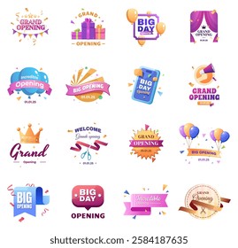 Grand opening event vector icons set for shop or festival