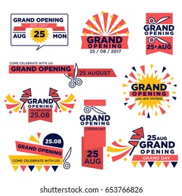 Grand opening event vector icons set for shop or festival