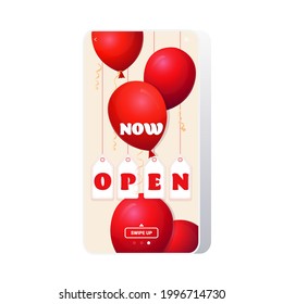grand opening festive event invitation banner with red balloons advertising campaign poster
