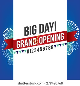 Grand Opening with fireworks background. Vector Illustration