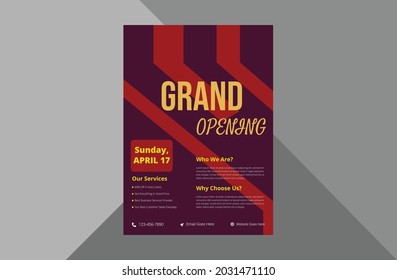 grand opening flyer design template. new shop opening poster leaflet template. a4 template, brochure design, cover, flyer, poster, print-ready