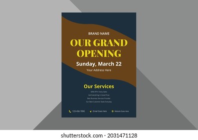 grand opening flyer design template. new shop opening poster leaflet template. a4 template, brochure design, cover, flyer, poster, print-ready