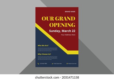 grand opening flyer design template. new shop opening poster leaflet template. a4 template, brochure design, cover, flyer, poster, print-ready