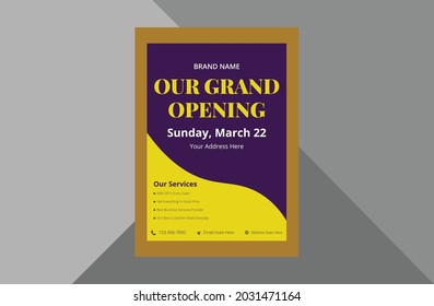 grand opening flyer design template. new shop opening poster leaflet template. a4 template, brochure design, cover, flyer, poster, print-ready