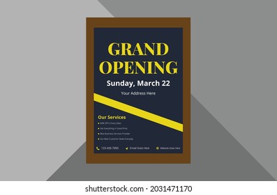 grand opening flyer design template. new shop opening poster leaflet template. a4 template, brochure design, cover, flyer, poster, print-ready