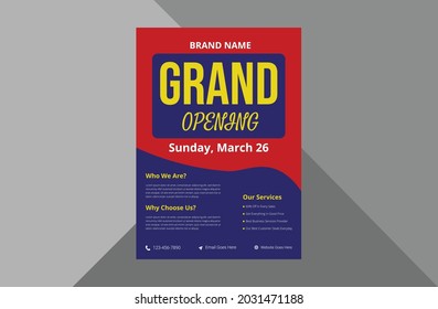 grand opening flyer design template. new shop opening poster leaflet template. a4 template, brochure design, cover, flyer, poster, print-ready