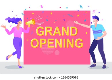 Grand opening flyer, marketing or banner background template. Grand opening event decoration party template.