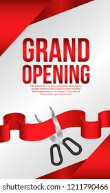 Grand Opening flyer poster banner template with illustration of cutting red ribbon