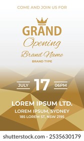 Grand Opening Flyer Template with Low Poly Golden Geometric Background