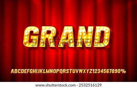Grand opening font set collection, letters and numbers symbol. Vector illustration