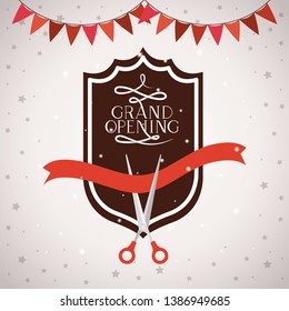 grand opening frame with scissorscuting ribbon and garlands
