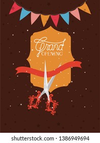 grand opening frame with scissorscuting ribbon and garlands