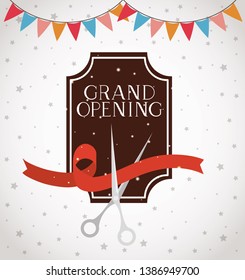 grand opening frame with scissorscuting ribbon and garlands