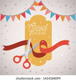 grand opening frame with scissorscuting ribbon and garlands