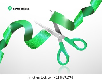Grand opening with glitter ribbon and scissors