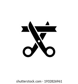 Grand opening glyph icon. Simple solid style for web and mobile app design element. Open, ribbon, cut, scissor, inauguration, ceremony concept. Vector illustration isolated. EPS 10.