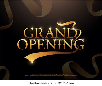 Grand Opening Golden Ribbons Logo. Grand Opening Elegant Style Element For Banner Or Backdrop For Opening Ceremony Vector Background