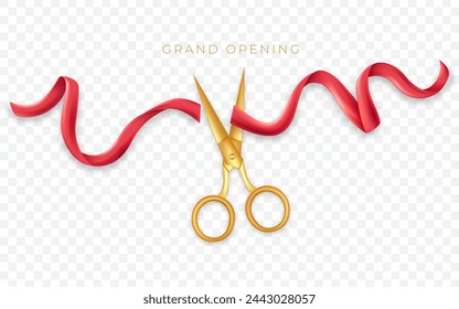 Grand opening with golden scissors cut the red ribbon