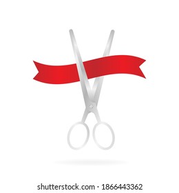 Grand opening, great design for any purposes. White background. Red ribbon vector. Festive event banner. Vector illustration banner template.