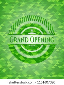 Grand Opening green emblem with mosaic ecological style background