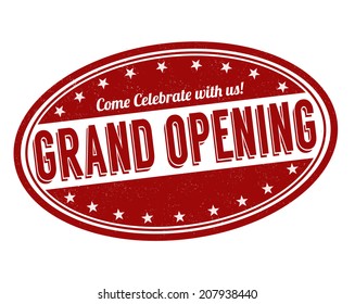 Grand opening grunge rubber stamp on white, vector illustration