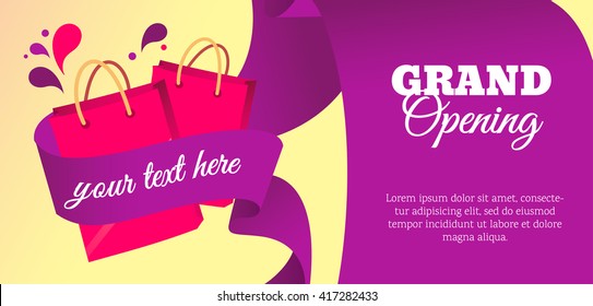 Grand opening horizontal banner. New shop is opening.  Vector flat style illustration