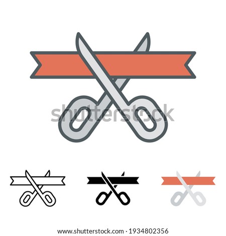 Grand opening icon in different style. Colored scissor and ribbon vector icons designed in filled outline, line, flat, glyph and solid style. Vector illustration isolated on white background. EPS 10