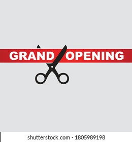 grand opening icon. Red ribbon & scissor element illustration. grand opening concept symbol design.