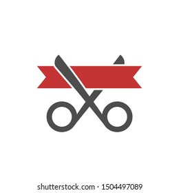 Grand opening icon. Scissors and ribbon sign, Vector illustration