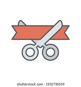 Grand opening icon. Simple filled outline style for web and mobile app design element. Open, ribbon, cut, scissor, inauguration, ceremony concept. Vector illustration isolated. EPS 10.