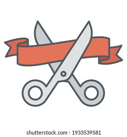 Grand opening icon. Simple filled outline style for web and mobile app design element. Open, ribbon, cut, scissor, inauguration, ceremony concept. Vector illustration isolated. EPS 10.