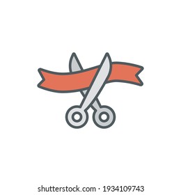 Grand opening icon. Simple filled outline style for web and mobile app design element. Open, ribbon, cut, scissor, inauguration, ceremony concept. Vector illustration isolated. EPS 10.
