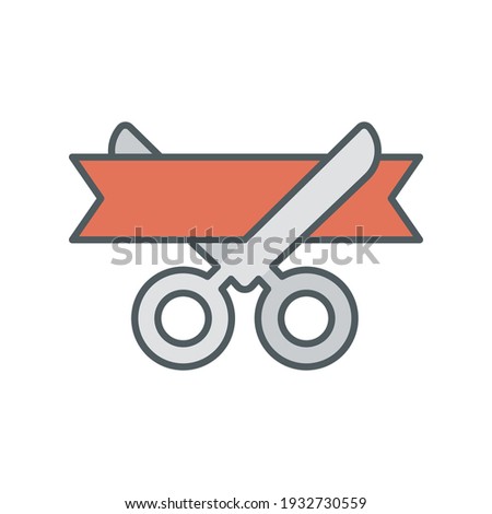Grand opening icon. Simple filled outline style for web and mobile app design element. Open, ribbon, cut, scissor, inauguration, ceremony concept. Vector illustration isolated. EPS 10.