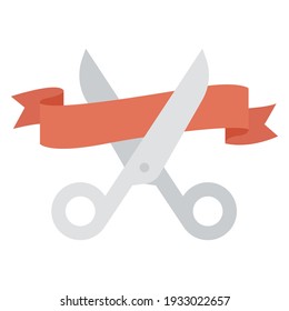 Grand opening icon. Simple flat style for web and mobile app design element. Open, ribbon, cut, scissor, inauguration, ceremony concept. Vector illustration isolated. EPS 10.