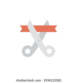 Grand opening icon. Simple flat style for web and mobile app design element. Open, ribbon, cut, scissor, inauguration, ceremony concept. Vector illustration isolated. EPS 10.