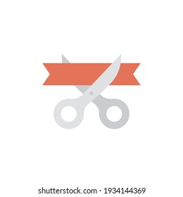 Grand opening icon. Simple flat style for web and mobile app design element. Open, ribbon, cut, scissor, inauguration, ceremony concept. Vector illustration isolated. EPS 10.