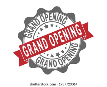 GRAND OPENING. An impression of a seal or stamp with scuffs. Grunge style. Flat design