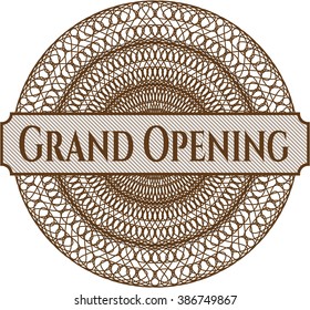 Grand Opening inside money style emblem or rosette