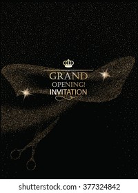 Grand opening invitation card with abstract scissors and ribbon