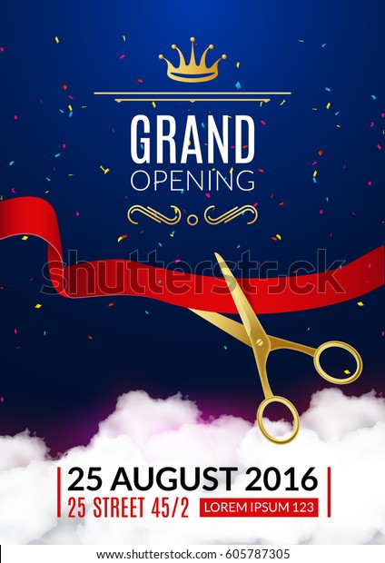 Grand Opening\
invitation card. Grand Opening Event invitation flyer banner or\
poster design template.