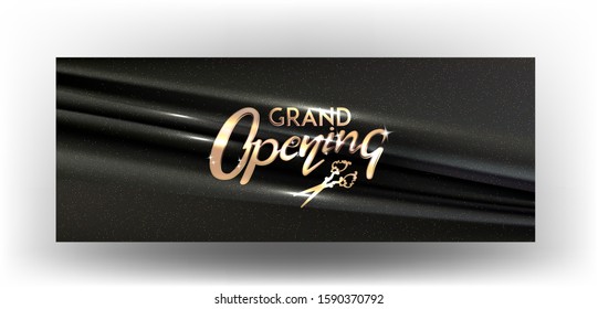 Grand opening invitation card with sparkling pleated fabric. Vector illustrtion