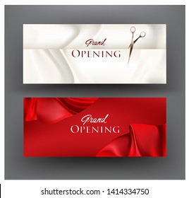 Grand opening invitation cards with atlas ribbons. Vector illusration