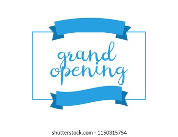 Grand opening invitation cards. Celebrate ceremony with blue ribbon