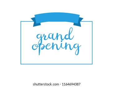 Grand opening invitation cards. Celebrate ceremony with blue ribbon