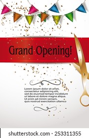 Grand opening invitation cards with decorations and red ribbon