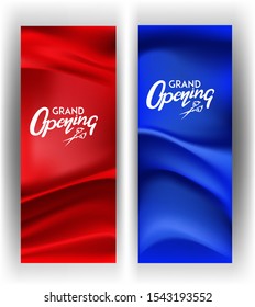 Grand opening invitation cards with fabric texture on the background. Vector illustration