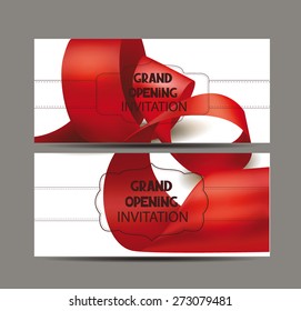 Grand opening invitation  cards with red ribbon