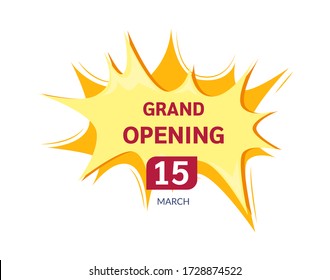 Grand opening label typography graphic design. Grand opening invitation, labels banners template. Layout for sale, advertising, banner, promo poster, promotion announce tag, sticker vector